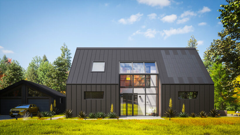 Visualización de una casa de estilo escandinavo con cubierta FIT VOLT